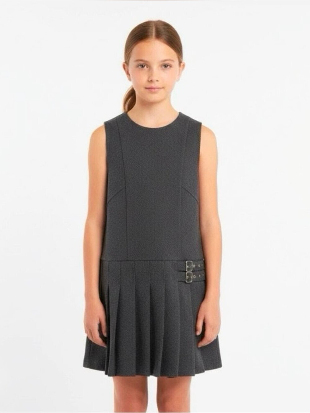 ZARA Girls (Size 8) Jumper/Pinafore/Tunic Dress w/Pleated Skirt & Buckle Accents - Picture 11 of 16